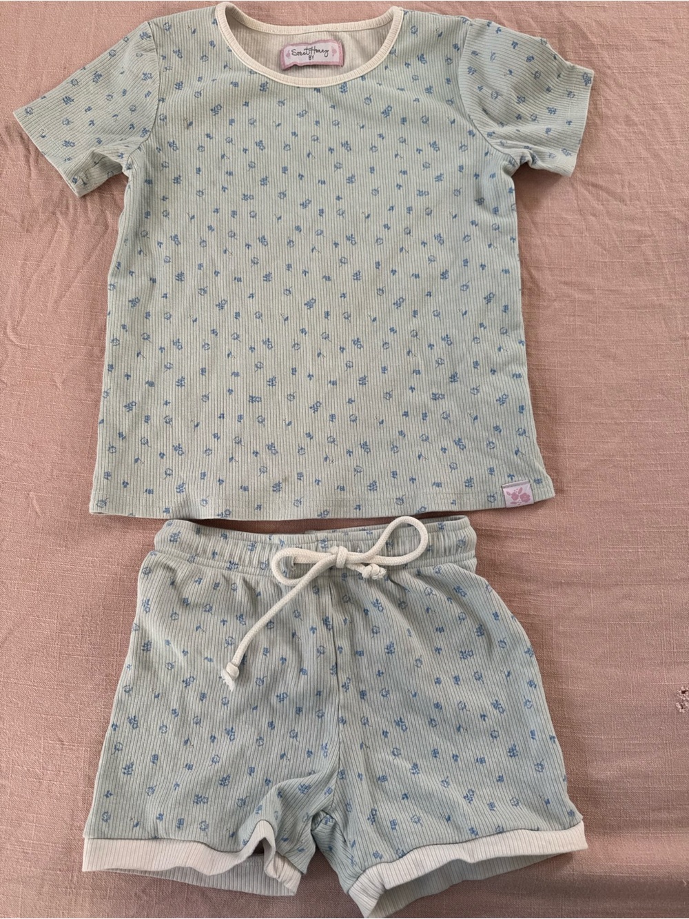 SweetHoney girls shorts and shirt matching set, playset, Light Blue Floral